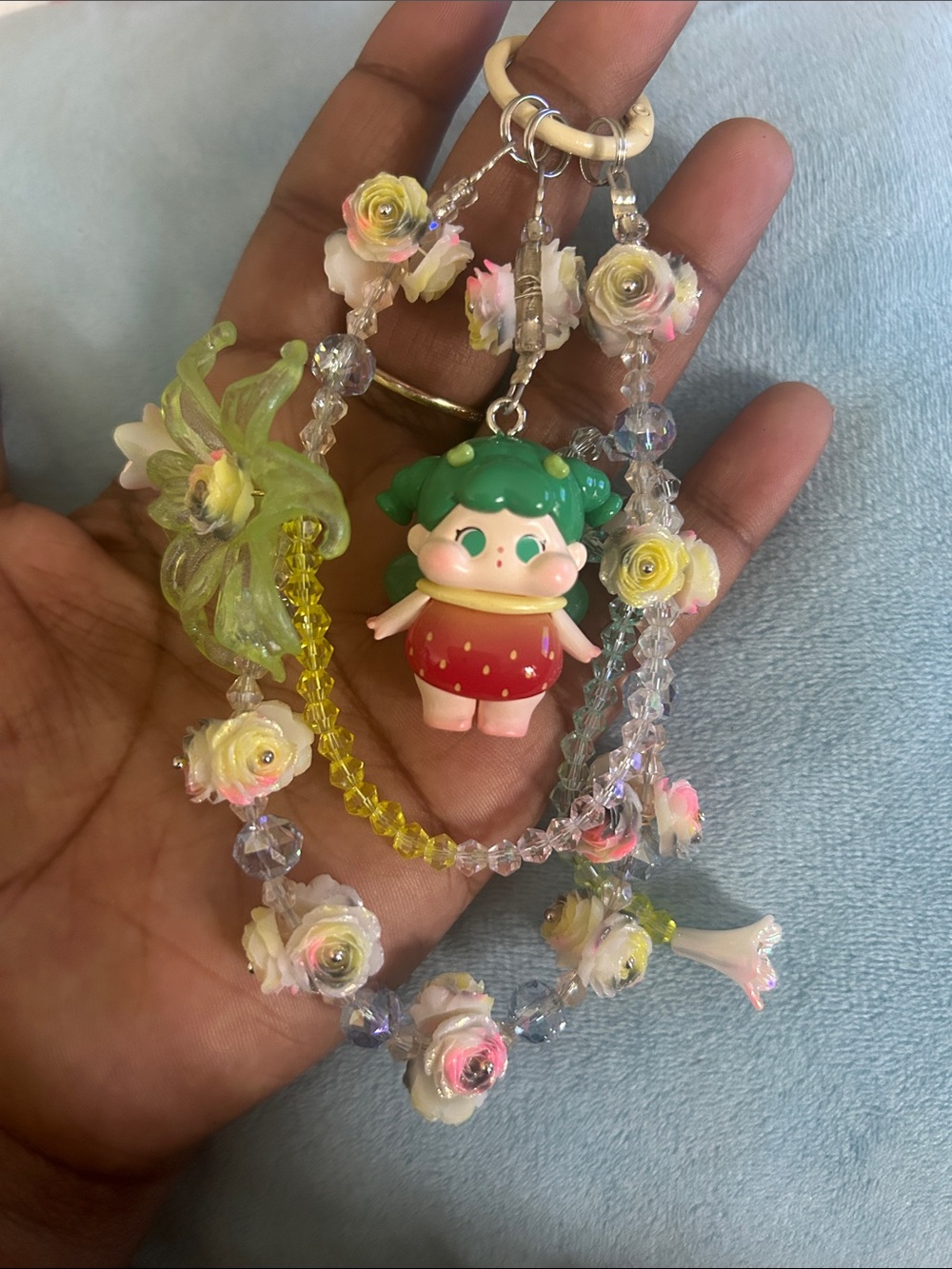 Floral beaded character bag charm/keychain